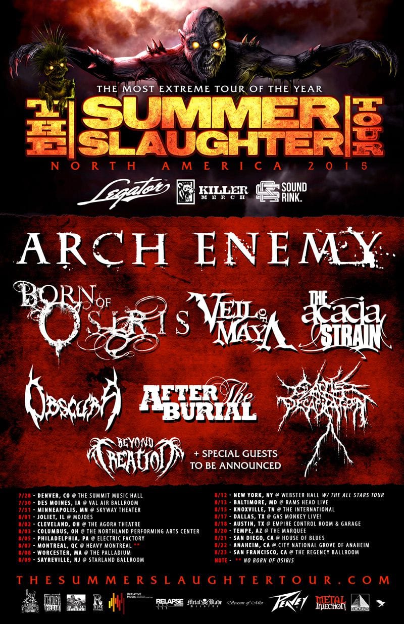 ARCH ENEMY to headline “Summer Slaughter 2015” North American tour