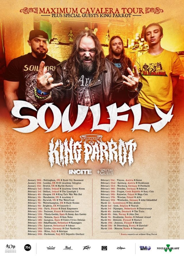 KING PARROT announce European tour with SOULFLY and reveal tour poster
